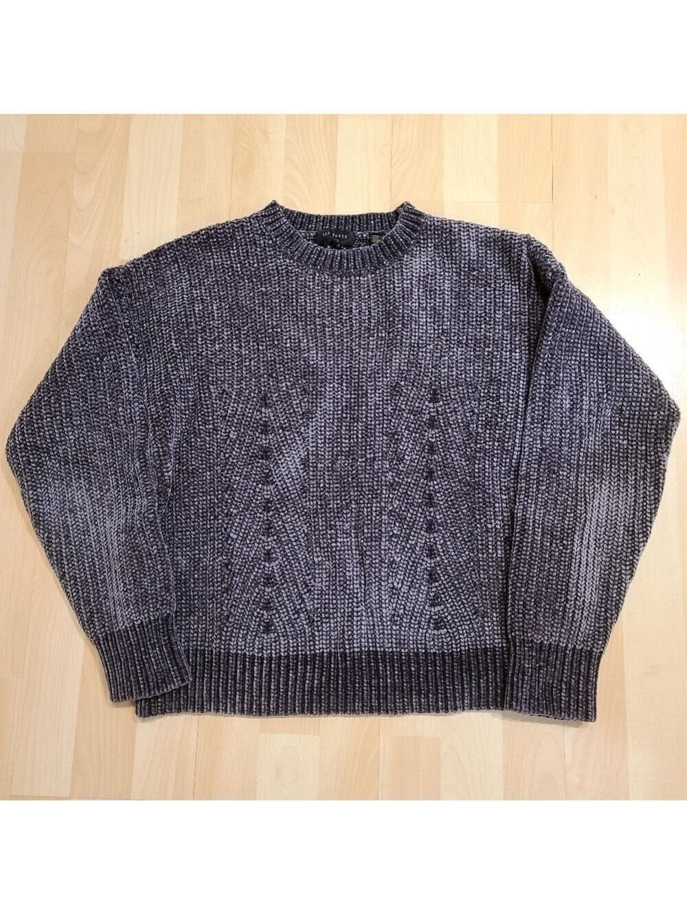 Ted Baker Chenille Soft Knit Sweater Cottagecore Crewneck Long Sleeves Purple